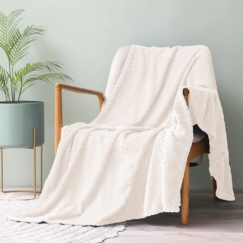 Dark Grey Knit Jacquard Weave Pattern Decorative Warm Flannel Couch Cozy Blanket - Picture 8 of 16